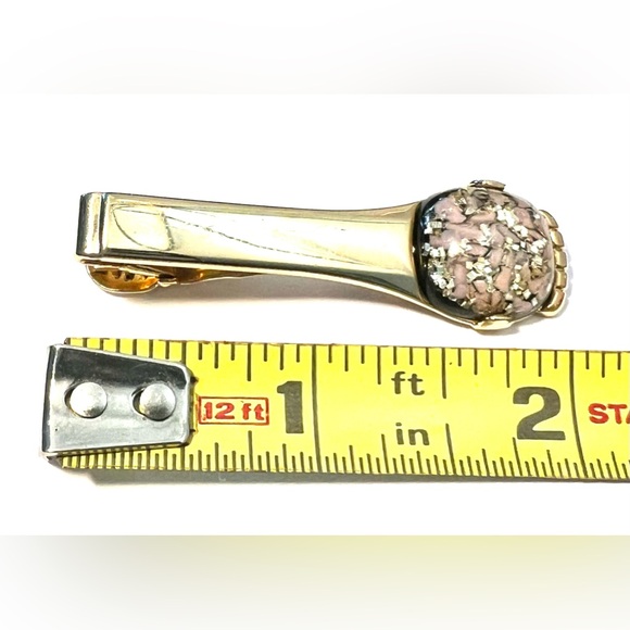 Vintage Retro Gold Tone Signed Anson Bar, Tie Clip Confetti Lucite Gold Flakes - Picture 5 of 9